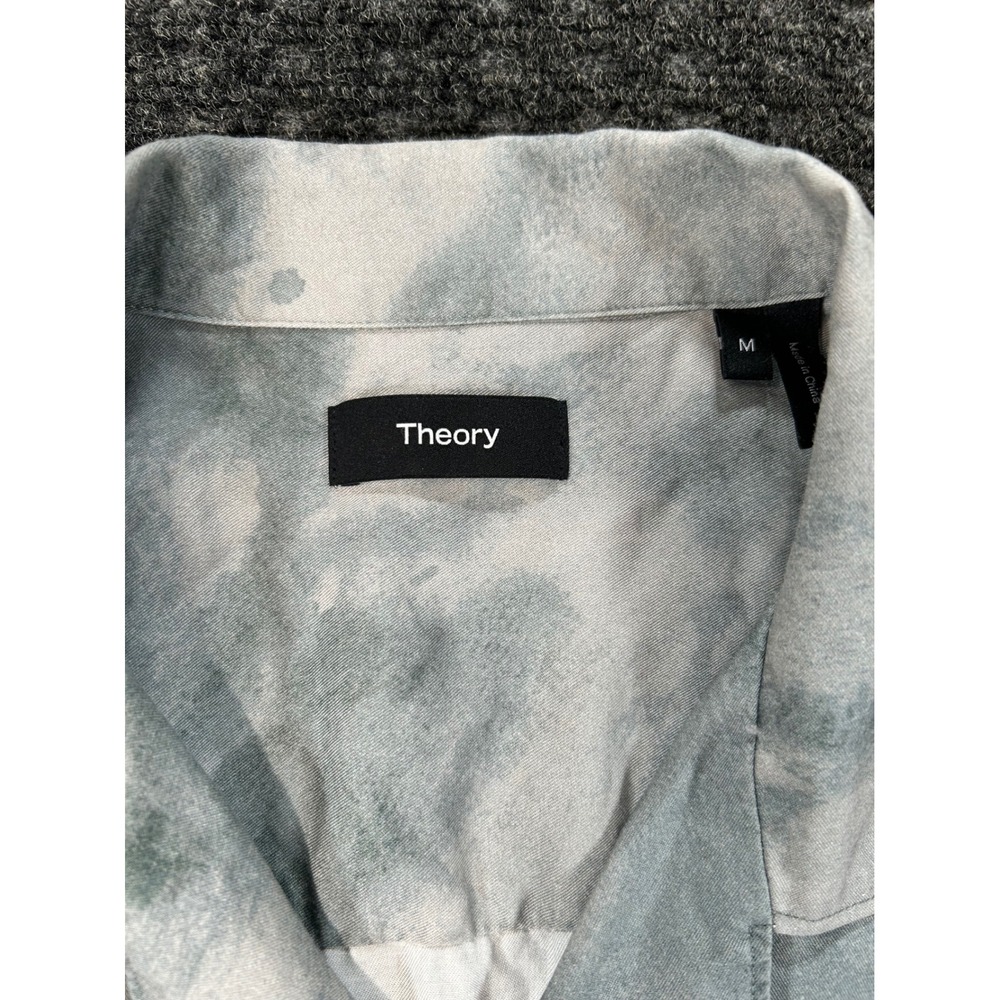Theory Mens Noll SS CC Cloud Print Lyocell Button Up Shirt Grey White Size M - Picture 2 of 8
